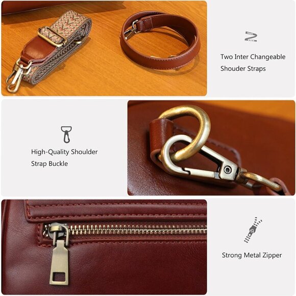 Premium Vegan Leather Shoulder Bag for Women,Detachable 2-Strap Crossbody Bag, L - Picture 4 of 9